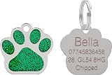 LARRYROO Personalised Engraved Pet Tag 27mm Green Glitter Paw Shape view 2