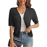 VOIANLIMO Women's Sweater Cropped Knit Long Sleeve Cardigan Lightweight Bolero Short Shrugs V-Neck Button up Tops