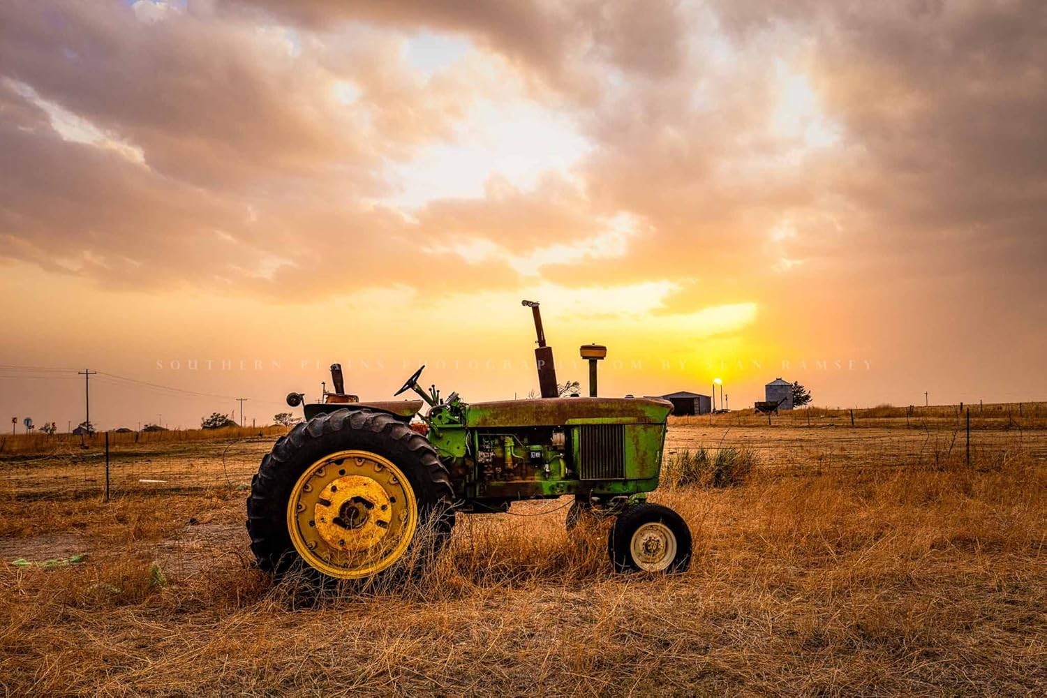 Photographs - Country Photography Print (Not Framed) Picture of Classic Tractor at Sunset on Stormy Spring Evening in Texas Farm Wall Art Farmhouse Decor (8