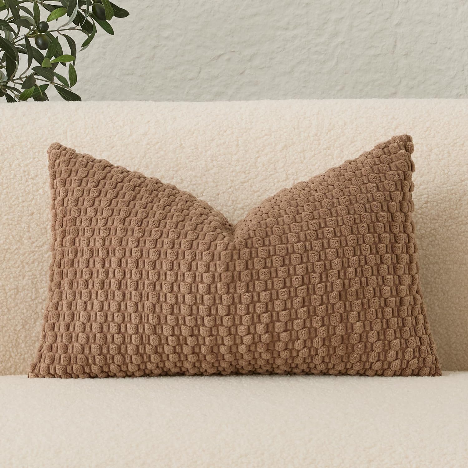 Photo 1 of UGASA 14x24 Inch Pillow Cover Pack of 1 Soft Boho Stripe Corduroy Long Rectangle Lumbar Cushion Cover Farmhouse Decorative Throw Pilowcase for Bed, Couch, Sofa, Bedroom, Living Room, Light Brown