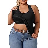 DAGGLOSA Plus Size Tank Tops for Women with Built in Bras,Sleeveless Camisole Casual Racerback Sports Curved Hem Shirts