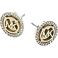 Michael Kors Brass and Pavé Crystal MK Logo Stud Earrings for Women