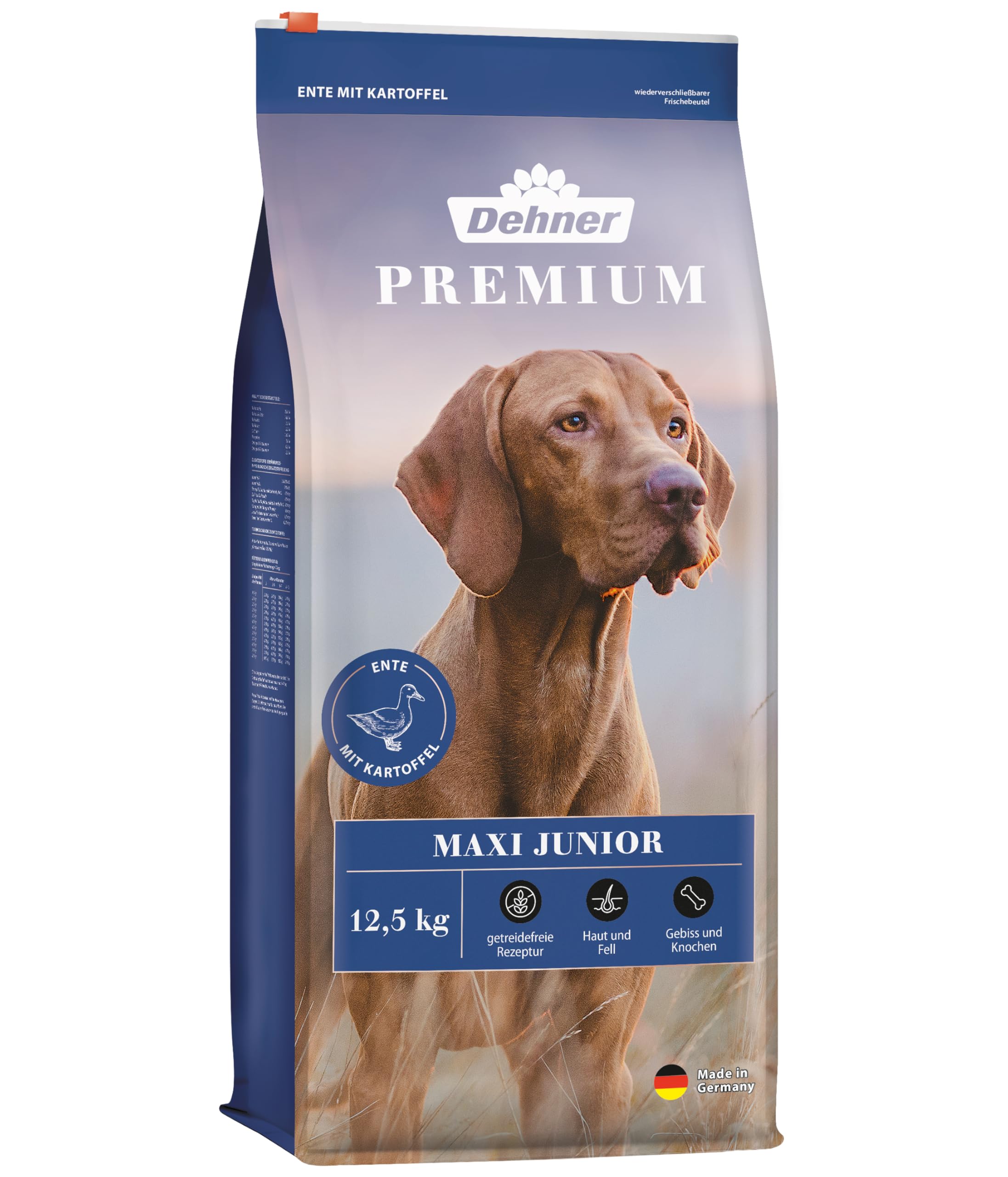 Dehner Premium Dry Dog Food Maxi Junior, Duck and Lamb with Potato, 12.5 kg
