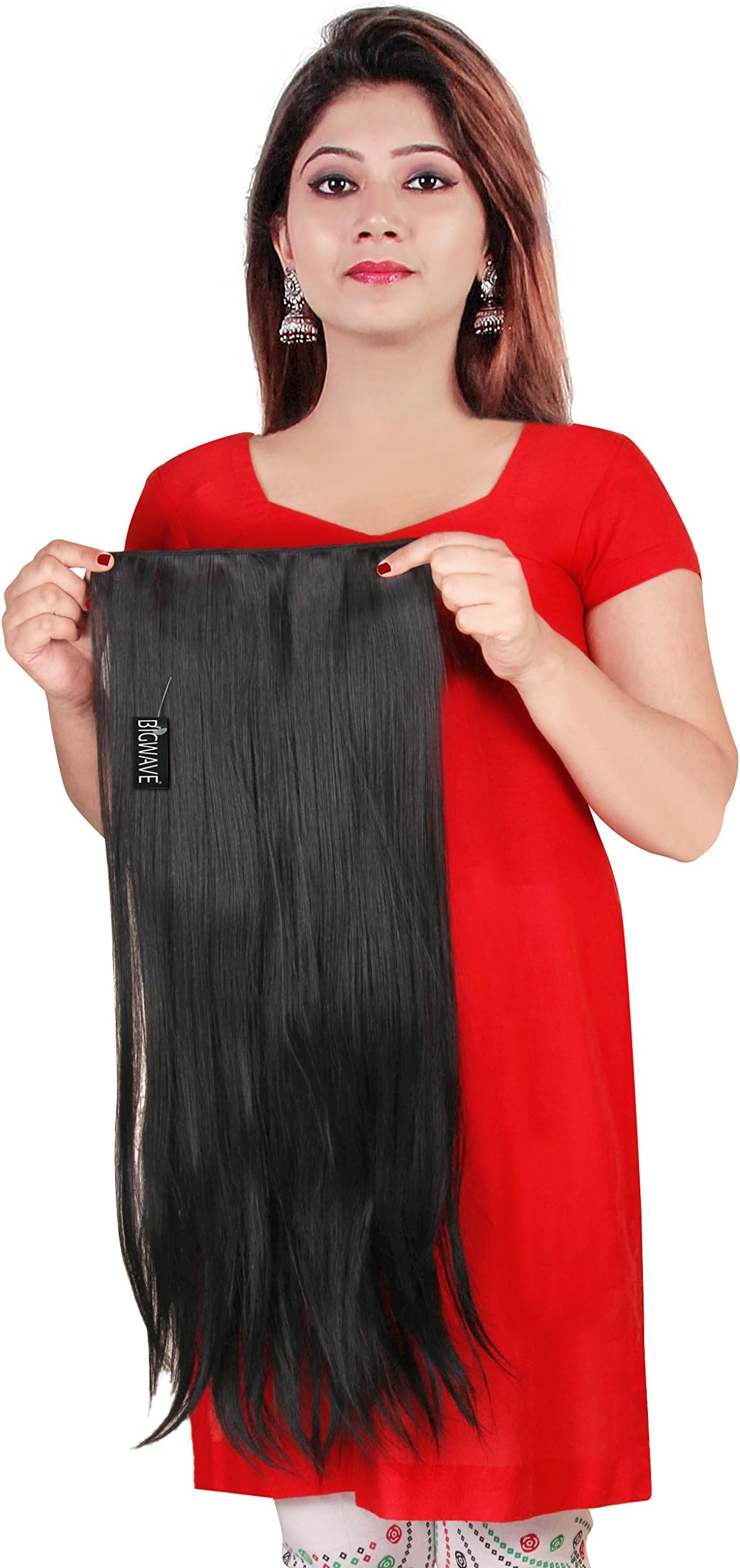 BIGWAVE® Hair Extensions for girls and women styling- Straight pattern, Synthetic Fibre based, Black color