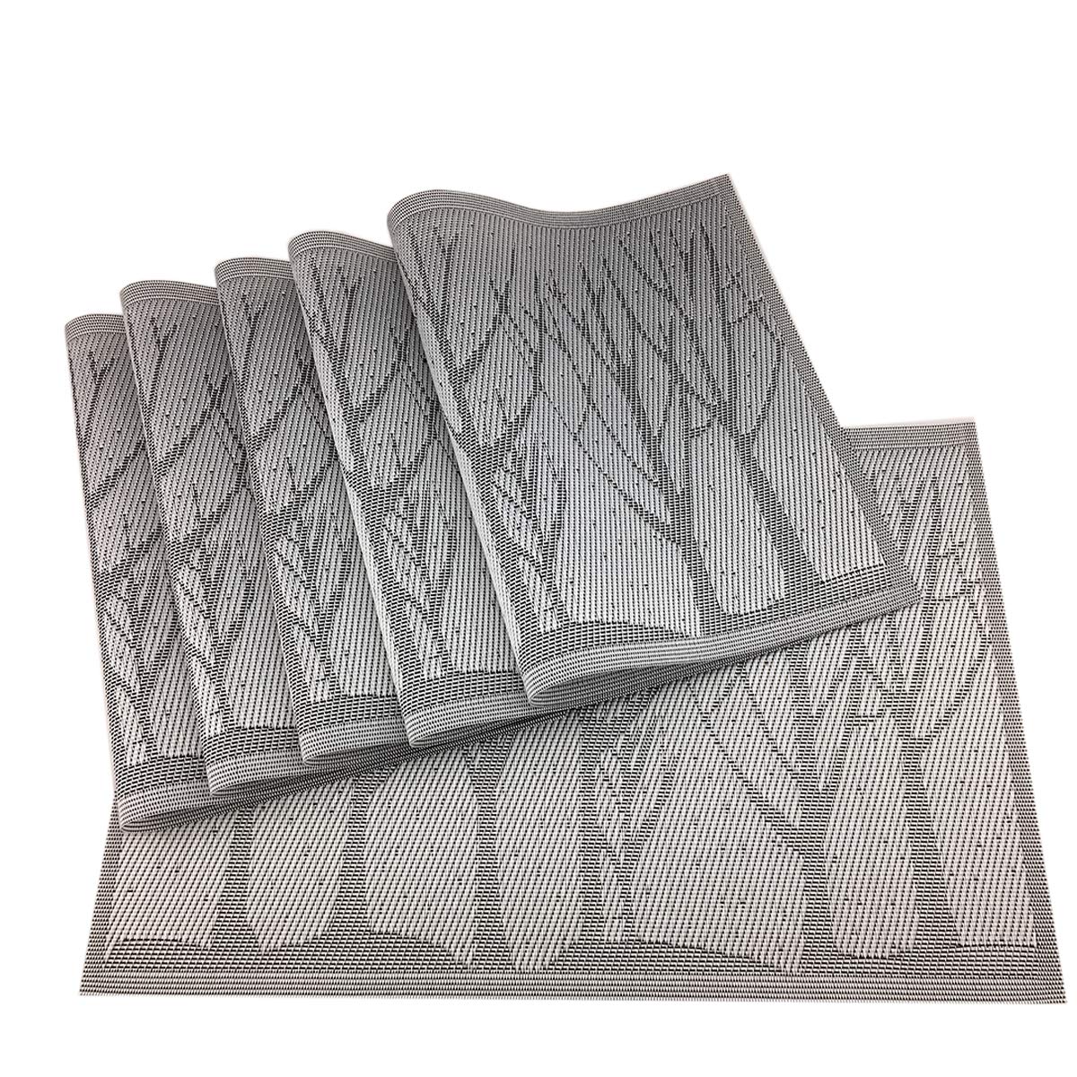 Gugrida Place Mats PVC Set of 6, Table Placemats Set of 6 PVC Woven Vinyl Place Mats Table Mats Natural Color (6 pcs, Silver Tree)