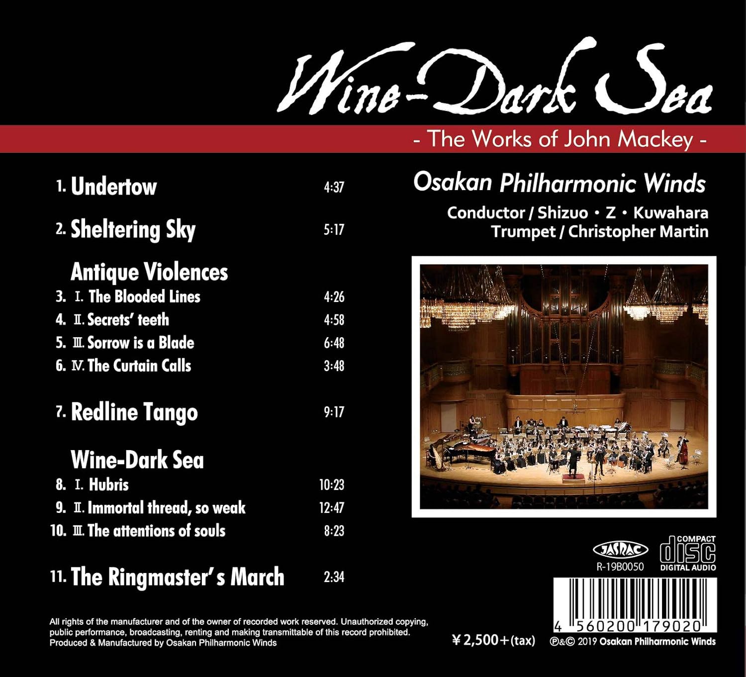 Amazon 吹奏楽のための交響曲 ワイン ダーク シー ジョン マッキー作品集 フィルハーモニック ウインズ 大阪 オオサカン ジョン マッキー シズオ Z クワハラ クリストファー マーティン トランペット ミュージック 音楽