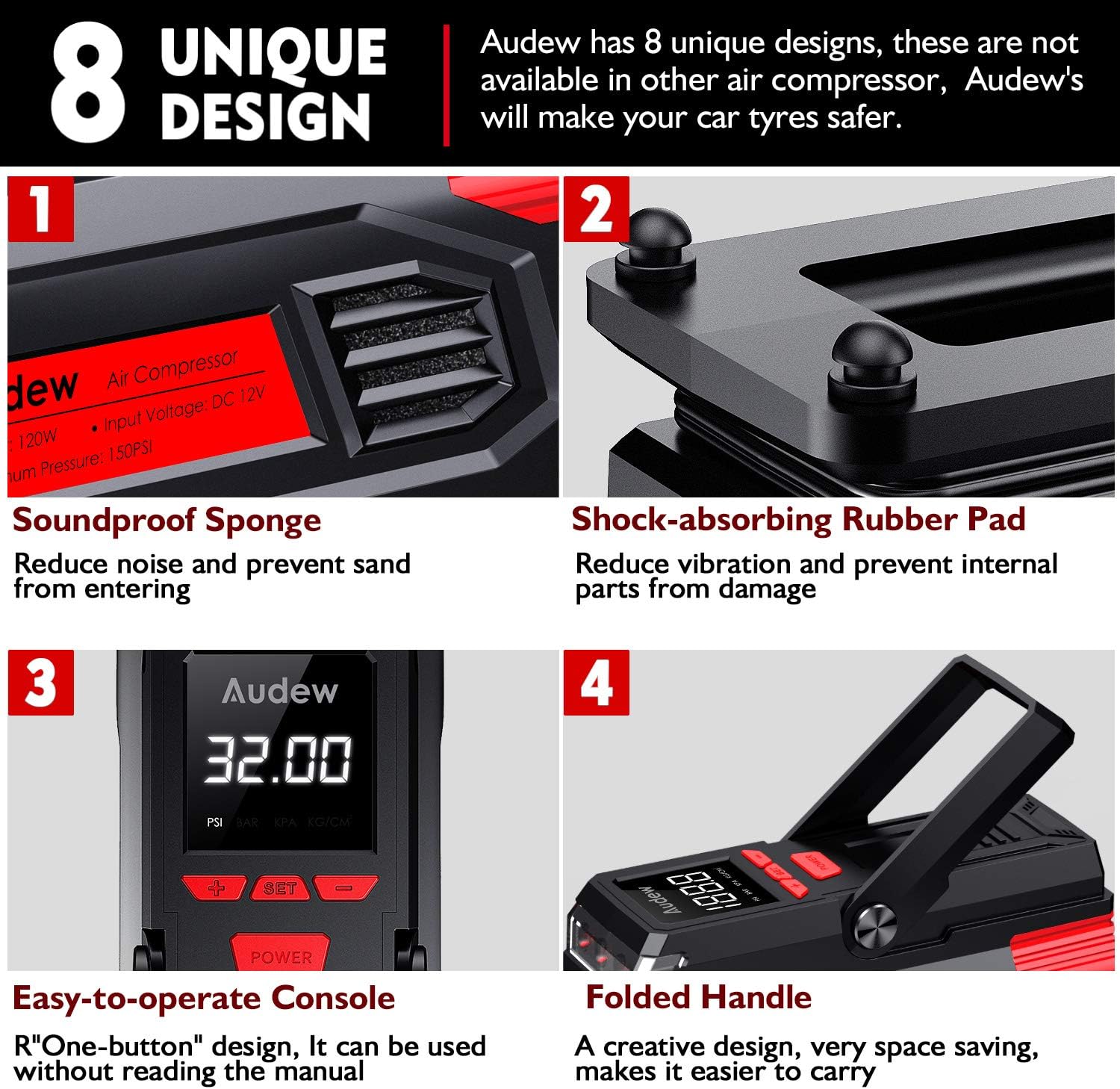 Audew Air Compressor Tire Inflator - 12V Heavy Duty Portable Wheel Air Pump for Car Tires - The Most Durable and Reliable Auto Companion, Suitable for Car, SUV, Pickup, Motorcycle, Sports Balls: Automotive