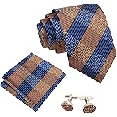 Mantieqingway Mens Ties & Pocket Square & Cufflinks Set, Necktie and Handkerchief for Formal Business Prom School Weddings