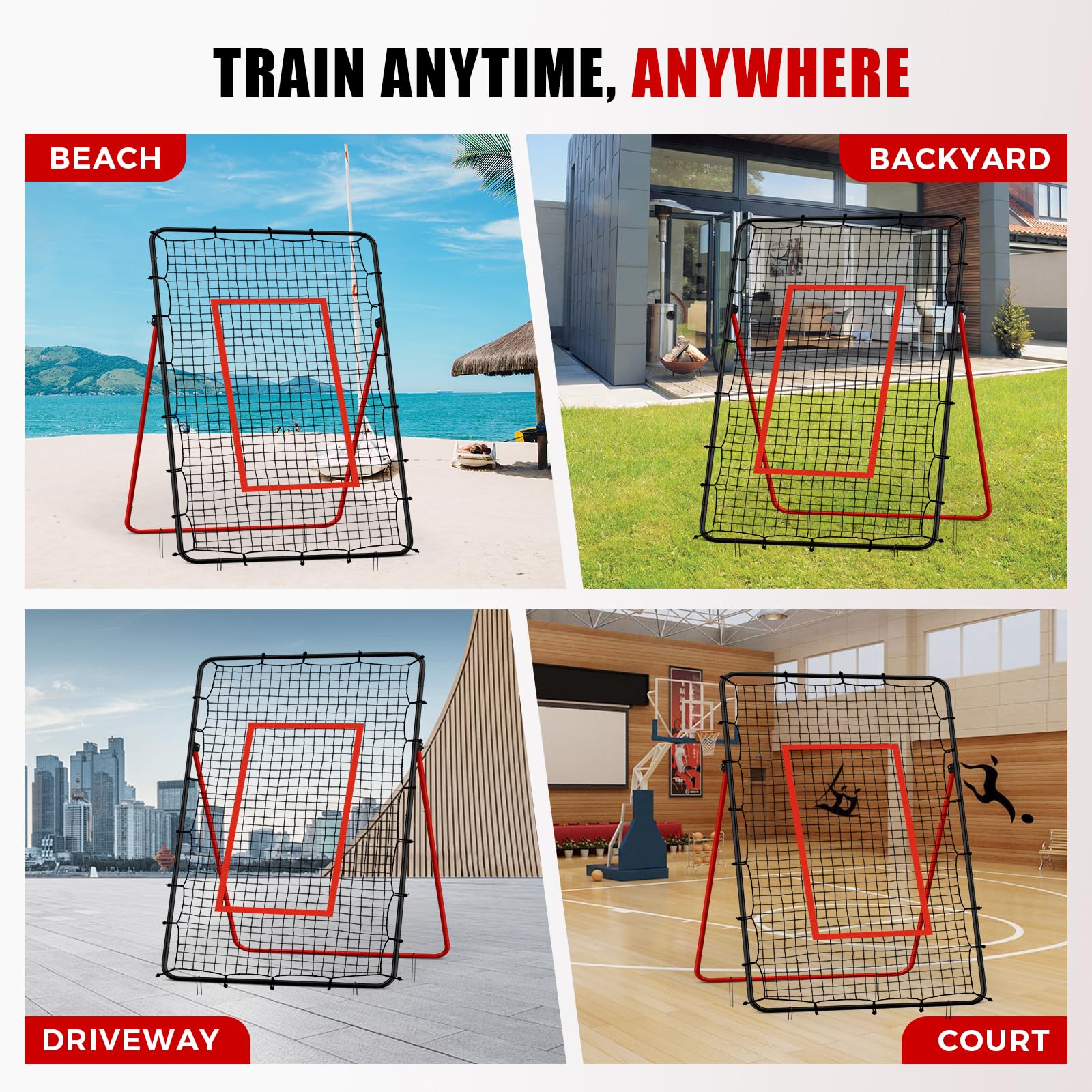 Volleyball Rebounder Net - Portable 7x4 ft Training Equipment for Spike and Smash Practice - 5 Rebound Angles Custom Target Area for Volleyball Sports Training，Red
