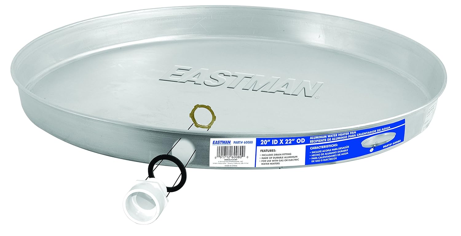 Eastman 60080 Water Heater Pan, 20" ID x 22" OD, Aluminum, Silver Water Heater Drain Pans