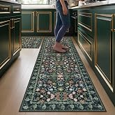 Homcomoda Kitchen Runner Rugs Set of 2, 24"x36"+24"x71" Extra Large Non Slip Washable Kitchens Sink Rug, Vintage Floral Rugs Comfort Standing Mat for Hallways, Entryway,Laundry, Office, Green