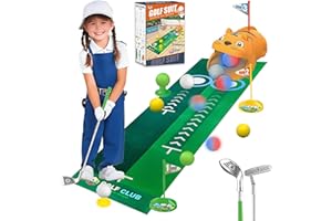 Toddler Golf Set 3-8 Years with Tiger Automatic Golf Returner, LED Light Balls, 3 Clubs, Putting Mat, BPA-Free Kids Golf Set 