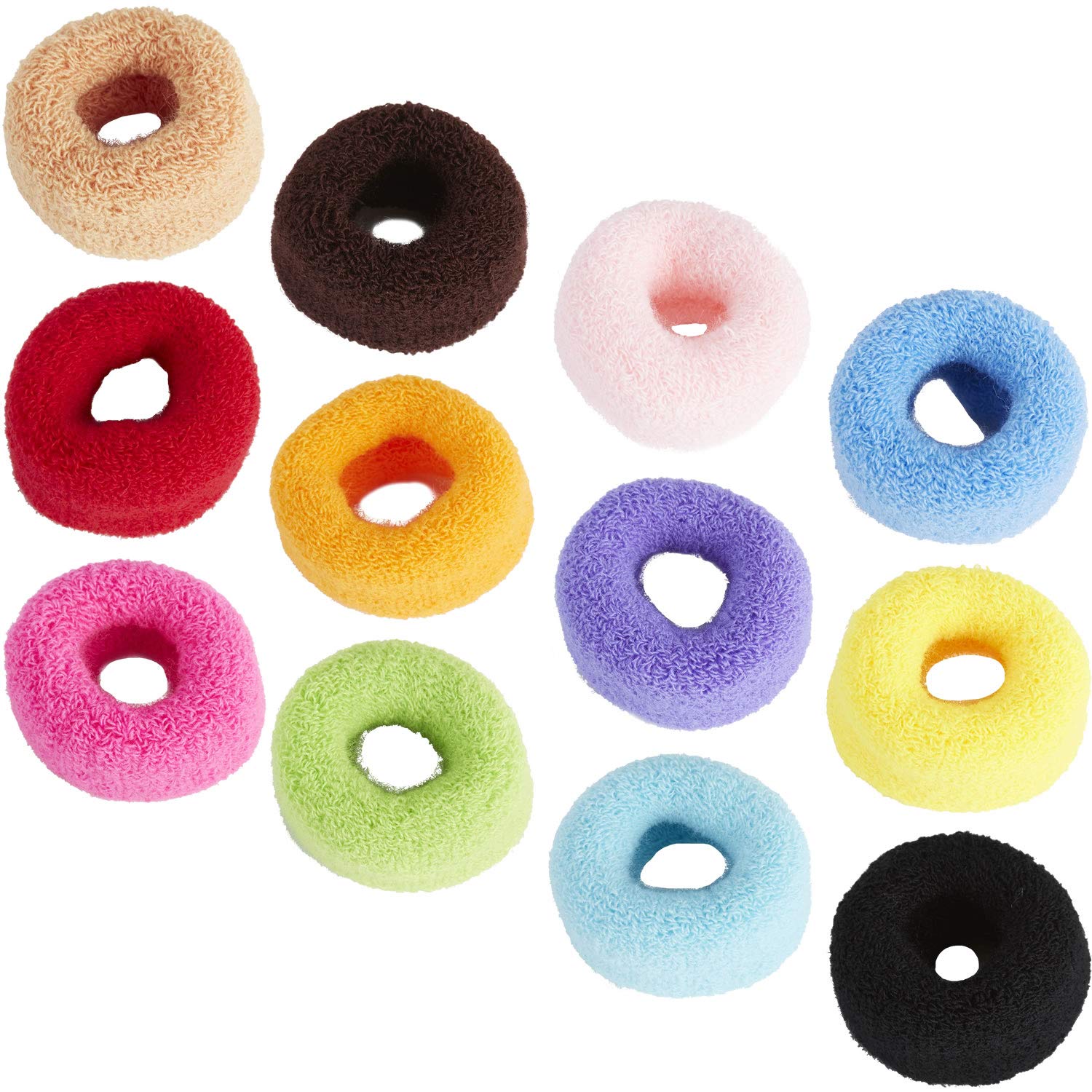 Yoosit Pack of 12 Towel Cotton Elastic Stretchy Fuzzy Wide Thick Hair Ties Scrunchies Ring Loop No Seamless Hair Elastic Band Holder Hair Accessories for Women Girls, Multicolor