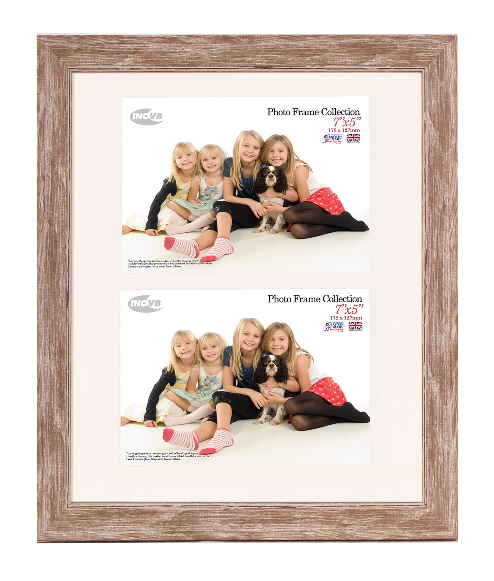 Inov8 British Made Traditional Picture/Photo Frame, 12x10 Dual Aperture with Two 7x5-inch Insets, Small Washed Walnut