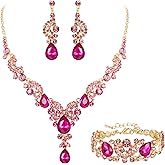 EVER FAITH Rhinestone Crystal Bridal Art Deco Floral Wave Teardrop Necklace Earrings Bracelet Jewelry Set