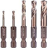 NordWolf 5-Piece M35 Cobalt Stubby Drill Bit Set for Stainless Steel & Hard Metals, with 1/4" Hex Shank for Quick Chucks & Im