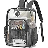 Lrenagao Clear Backpack for School Girls Women, Boys Kids Heavy Duty PVC Transparent Backpacks See Through Clear Bookbags Dark Grey
