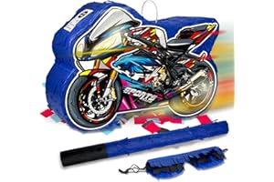 Motorcycle Pinata for Boys, Birthday Party Supplies with Stick and Blindfold for Party Decoration, 15.75 x 11.8 x 4.13 Inches