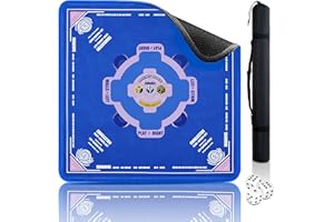 QAZWQAZ Mahjong Mat (33"x33") Noise Reduction Non-Slip, American Mahjong Mat for Table with 3 Dice & Carrying Bag, Waterproof Surface Mah Jongg Mats for Poker, Card, Dominoes, Board & Tile Games (Blue)