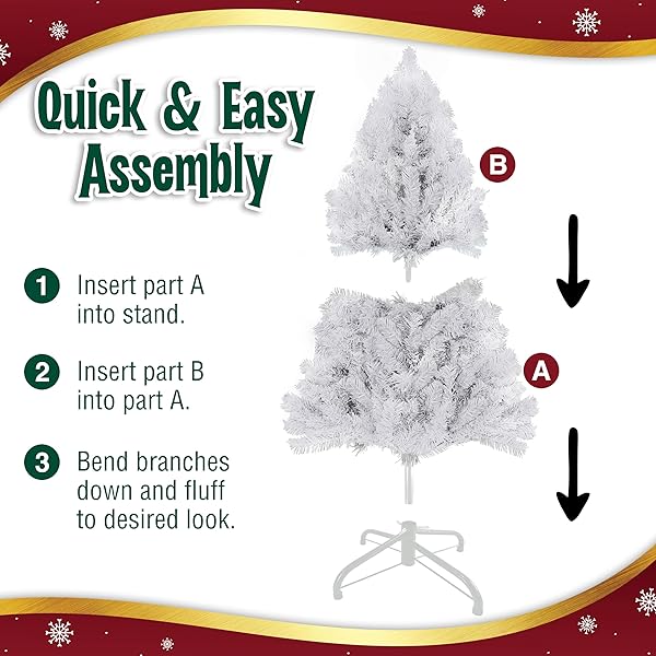 4FT WHITE CHRISTMAS TREE – PREMIUM HINGED ARTIFICIAL SMALL CHRISTMAS TREE, CANADIAN FIR FULL BODIED 4 FEET TREE WITH 320 TIPS, LIGHTWEIGHT AND EASY TO ASSEMBLE HOLIDAY DÉCOR TREE WITH METAL STAND