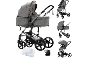 SUTTONBEBE 2 in 1 Baby Stroller Reversible Portable Standard Baby Stroller Convertible Pushchair Infant Buggy Baby Carriage Foldable High Landscape Pram for Toddler Newborn (2US588-GREY)
