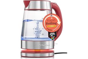 PEACH STREET Speed-Boil Water Electric Kettle, 1.7L 1500W, Coffee & Tea Kettle Borosilicate Glass, Wide Opening, Auto Shut-Off, Cool Touch Handle, LED Light. 360° Rotation, Boil Dry Protection