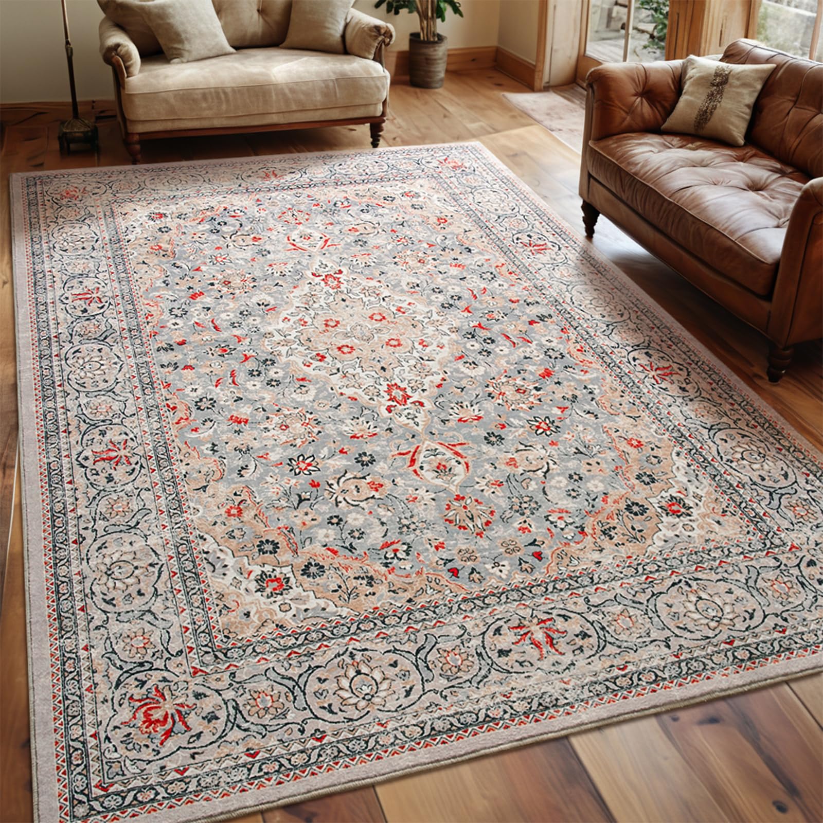 Photo 1 of Goideal Washable Rug 4x6, Beige Area Rugs Non Slip, Indoor Low Pile Carpet with Rubber Backing for Living Room Kitchen Bathroom Entryway Office Bedroom