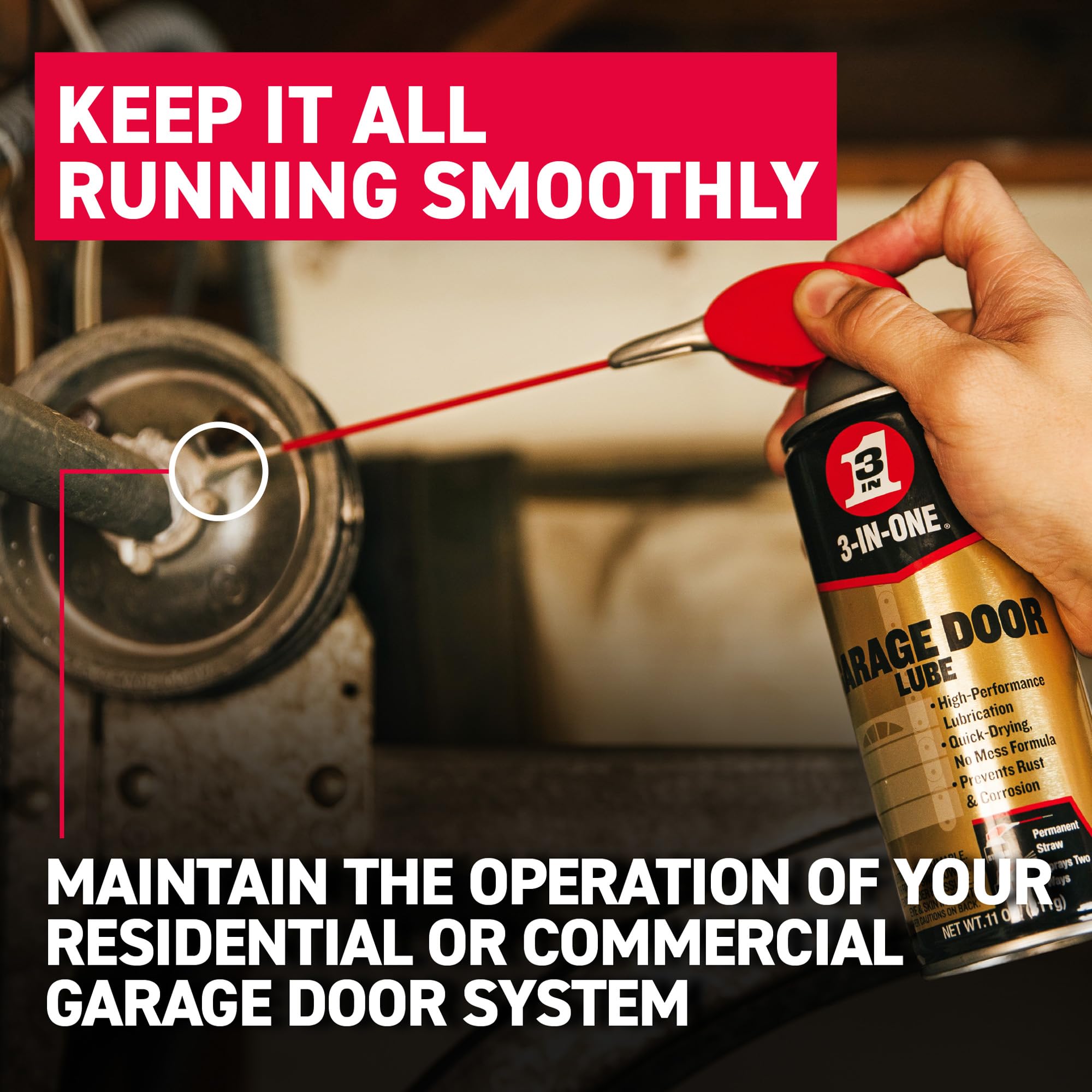 3-IN-ONE Garage Door Lubricant with SMART STRAW SPRAYS 2 WAYS, 11 OZ