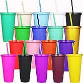 Ankeli 24 oz Plastic Cups with Lids and Straw, 18 Colorful Pack Reusable Bulk Party Cup for Parties Birthdays