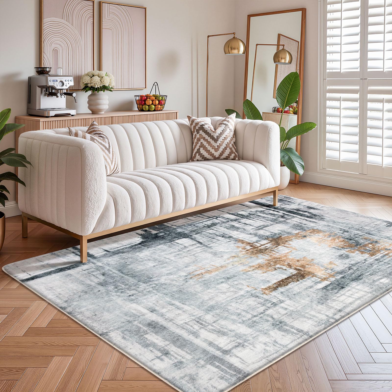 Tinyboy-hbq Area Rug Living Room Rugs Grey Modern Luxury Rug Soft Short Pile Carpet Modern Style Decorative Rugs for Living Room Bedroom (Grey/gold, 120 x 160 cm)