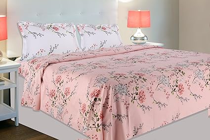 haus & kinder Victorian Summer Dream, 100% Cotton, 186 Thread Count, Double Bedsheet with 2 Pillow Covers (Pink: White Pillows)