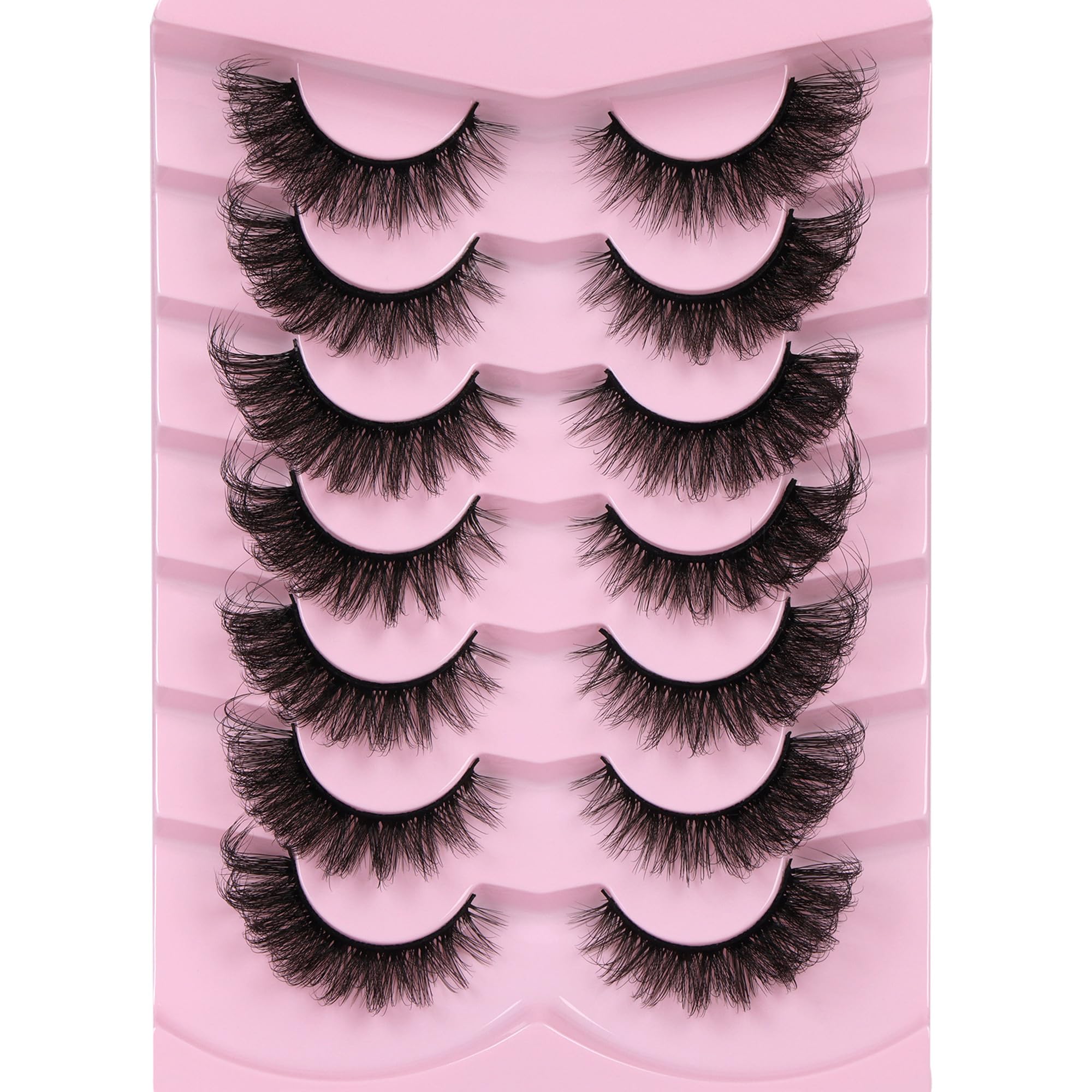 False Eyelashes Cat Eye Lashes Fluffy Wispy Natural Eyelashes 20MM False Lashes Pack 8D Dramatic Volume Faux Mink Lash Strips 7 Pairs