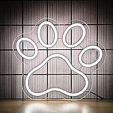 Dog Paw Neon Sign - Paw Print Neon Sign for Bedroom Wall Decor, USB Powered LED Dogs Light Signs, Brightness Dimmable, Cute Dog Gifts for Girls Boys Birthday Party Christmas - White
