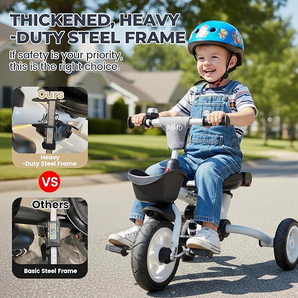 JMMD 8 IN 1 TRICYCLE STROLLER WITH PUSH HANDLE, FOLDABLE TRIKE WITH 360° SWIVEL SEAT, RECLINING BACKREST, ALL-TERRAIN WHEELS, DUAL BRAKES, CANOPY & STORAGE, GIFT FOR KIDS 18 MONTHS TO 5 YEARS, GRAY