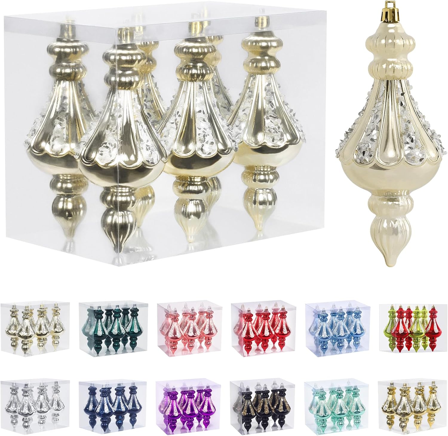 Ornaments - RoseCraft Christmas Ornaments Set, 5.9Inch Plastic Shatterproof Christmas Ball Hanging Ornaments for Xmas Tree Decorations, for Indoor Home Thanksgiving Party Decor - 6Pcs / Champagne.