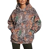 peassa Womens Camo Hoodies Fleece Oversized Hooded Sweatshirts Fashion Tree Leaf Graphic Pullover Tops