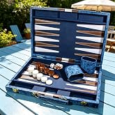 Backgammon Set for Adults, Travel Strategy Board Game Set with Leather Case | 15 Inches, Portable Travel Strategy Backgammon Game Set, 2 Players Backgammon Board Game, For Parties and Family Game, Blue
