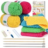 Aeelike Knitting Kit for Beginner Adult, Easy Dishcloth Knit Set, Color A | Knitting Set with Knitting Needles Milk Colorful Cotton Yarn Step-by-Step Instructions, Learn Basic Knitting, Ideal Gift