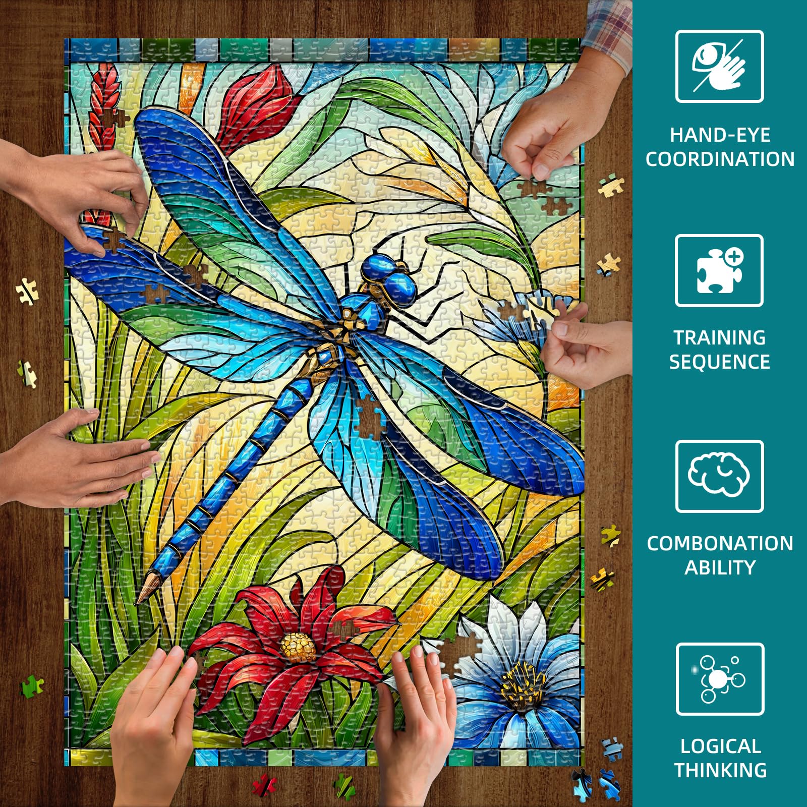 Sutinban Stained Glass Dragonfly 1000 Piece Puzzles, Jigsaw Puzzle 1000 Pieces for Adults, Coolest Adult Puzzles for Happy Family Time, Great Gift for Jigsaw Puzzle Lovers, 27.5’’x19.7’’