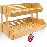 16.5" Fruit Stand Storage Holder 4 Sturdier Legs, 2-Tier Fruit Basket Bowl | Premium Produce Basket for Kitchen, Bamboo Fruit Bowl Holder for Fruit, Vegetables, Bread, Snacks, Countertop Organizer