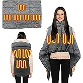 Wearable Heated Poncho Shawl – Cordless Battery Powered Heated Wrap with 5 Heating Zones, Lightweight & Comfortable, Converts to Blanket for Home, Office, Travel & Camping, 10,000 mAh Battery Included