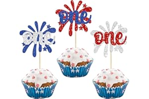 Gyufise 24Pcs Patriotic One Cupcake Toppers Firework First Birthday Cupcake Picks for Happy 4th of July American National Independence Day Theme 1st Birthday Party Cake Decorations Supplies