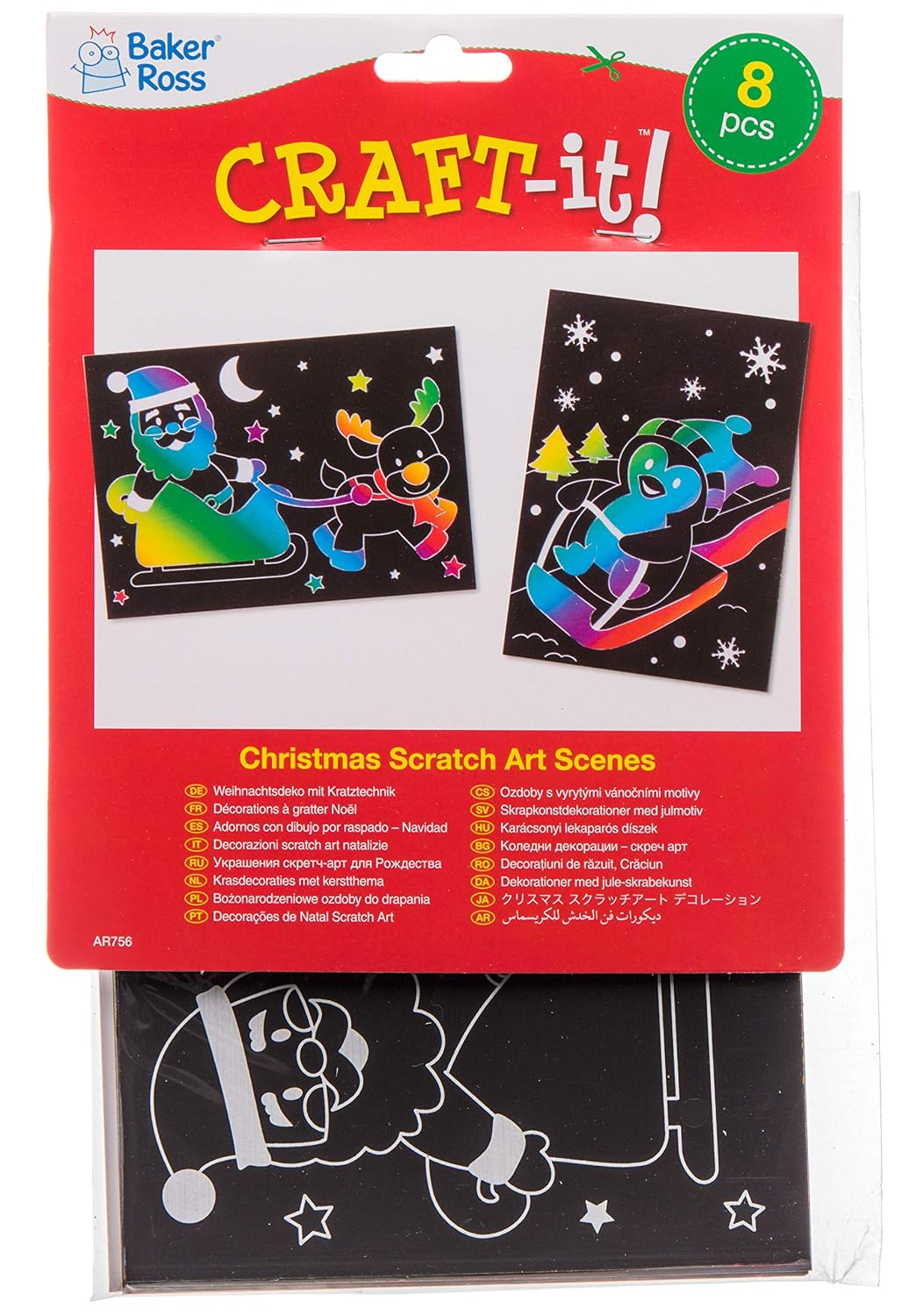 Baker Ross AR756 Christmas Scratch Art Decoration Kits (Pack of 8 Holiday Scenes) Fun Arts & Crafts Kids, Assorted - Image 5