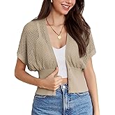 GRACE KARIN 2026 Women Short Sleeve Crochet Cardigan Summer Draped V-Neck Bolero Shrug Sweater Hollow Out Beach Cover Up