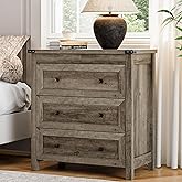 Dresser for Bedroom with 3 Drawers, Small Chests of Drawers, 27.55" Wide Farmhouse Wood Nightstand Bedside Cabinet End Table, Modern Closet Storage Organizer for Living Room, Entryway, Hallway, Grey