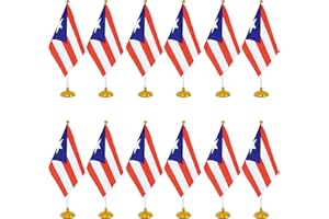 WXTWK 12 Pack Puerto Rico Flag Puerto Rican Desk Flag Small Mini Puerto Rican Table Flags With Stand Base,Home Office Festival Events Celebration Decorations
