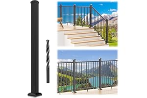 Egadis 2.56 in. x 2.56 in. x 45 in. Porch and Deck Railing Post with Screws & Drill, Aluminum Railing Post, Black Textured Outdoor Powder-Coat Finish Stair Post for Decks, Porches & Balconies (1 Post)
