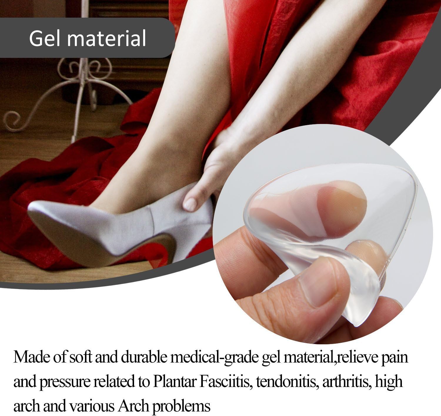 Dr.Pedi Transparent Adhesive Arch Pad Arch Support Gel Insole for Flat Foot Women & Men, Adhesive Foot Insert for Shoes, Sandals, Flip Flops Plantar Fasciitis: Health & Personal Care