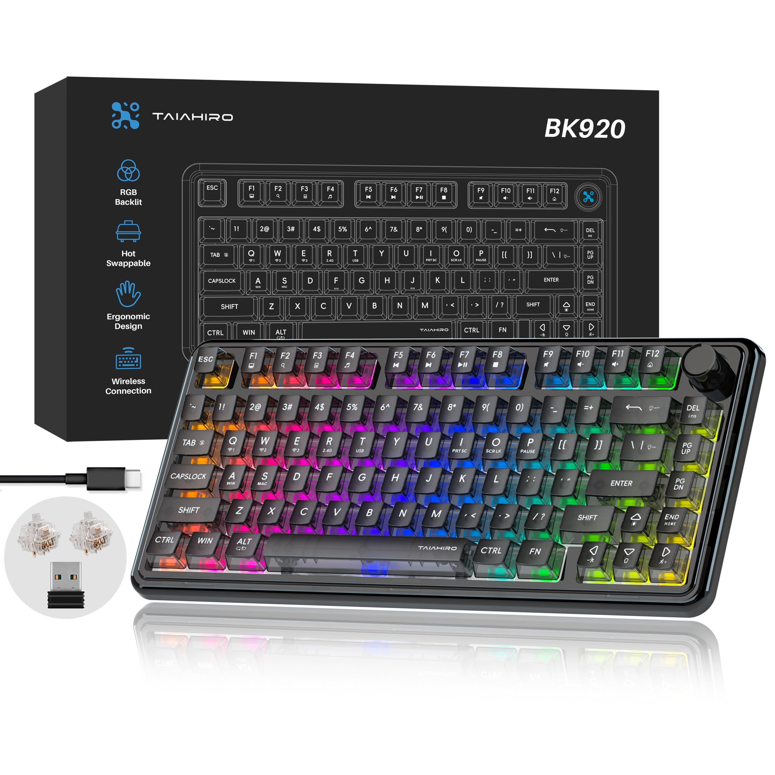 Translucent Keyboard Led Backlight Transparent Mechanical Keyboard, RGB Backlit Wireless Creamy Gaming ...
