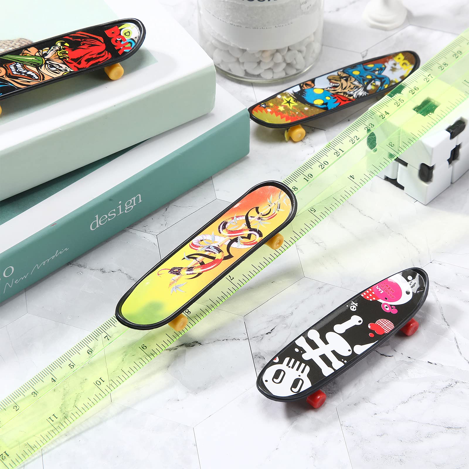 36 Pieces Mini Finger Skateboard Toy Skateboard Finger Boards with Double Sided Pattern Creative Fingertip Movement Toys for Birthday Goodie Bag Stuffers